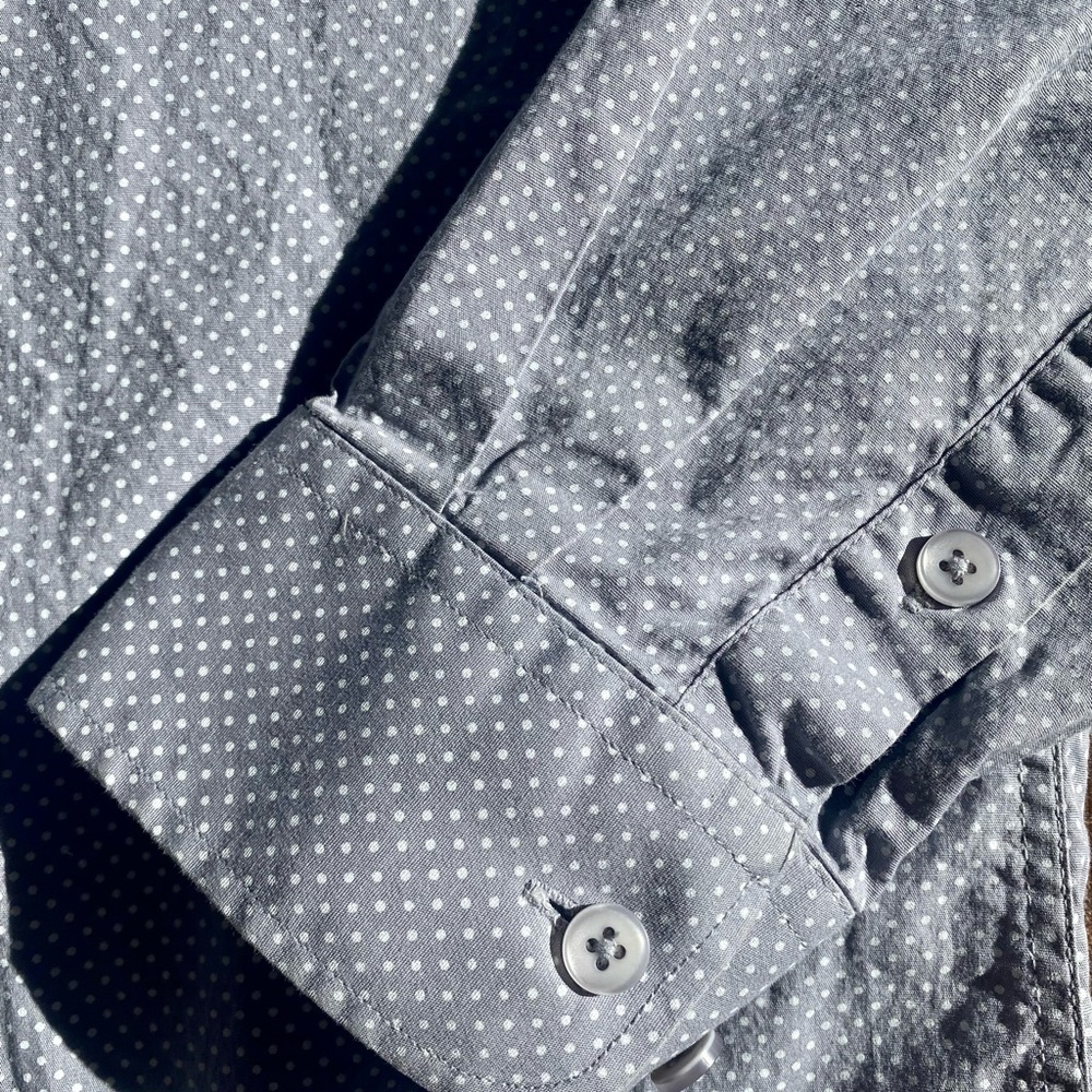 Dress shirt. Men’s. Gray with mini white polka dot. 16.5 neck.